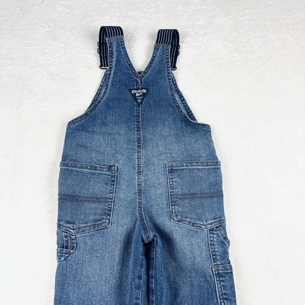 OshKosh B'gosh Overalls Unisex 2T Blue Medium Wash Denim Vestbak Stripe Straps